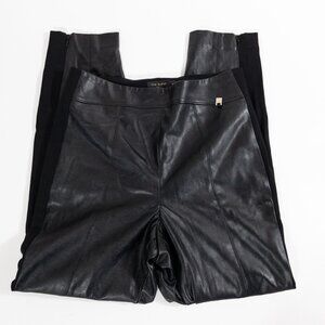 Ted Baker Black Leather & Stretch Panel Pants Size 8 Vegan Leather